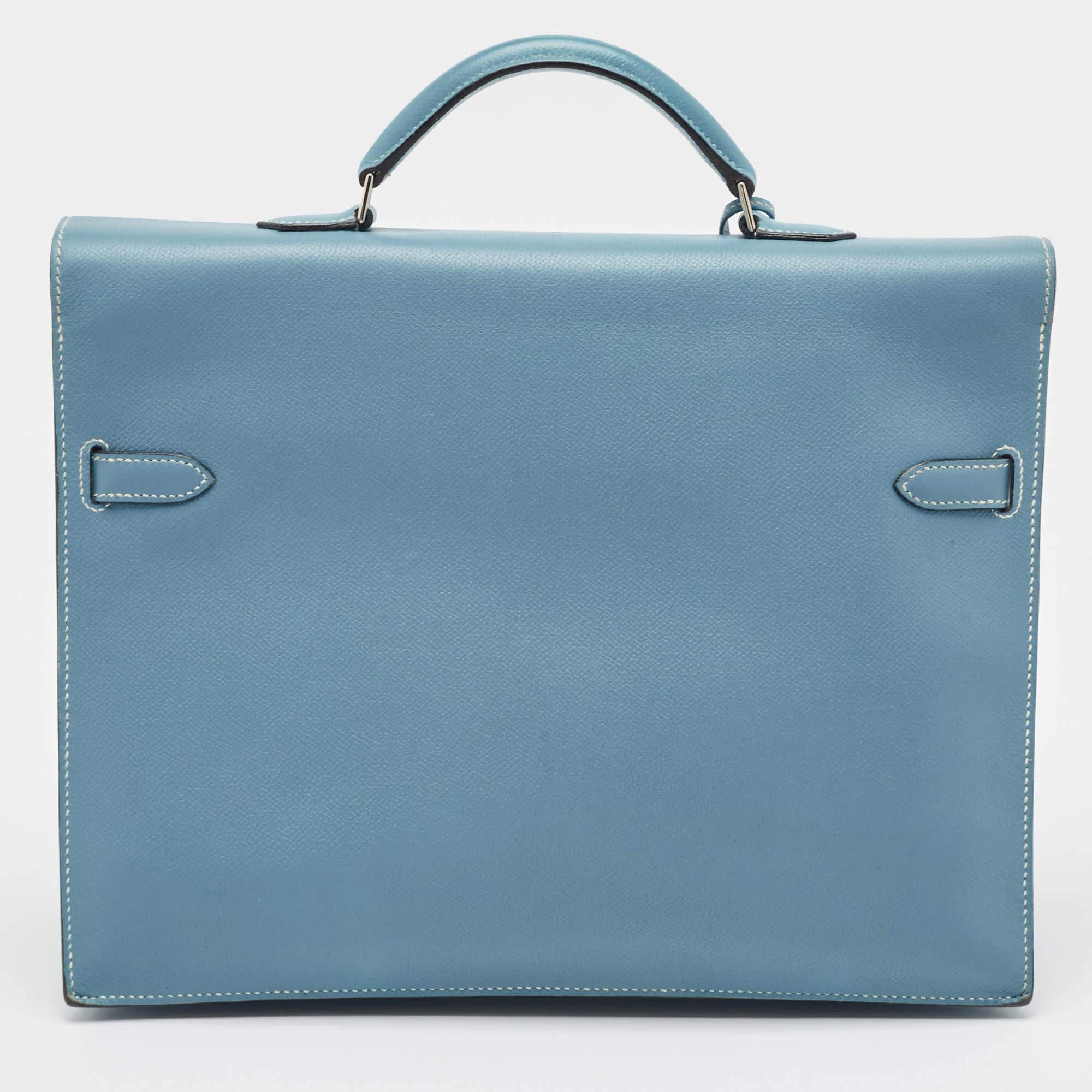 Men's Hermes Blue Jean Epsom Leather Kelly Depeches 34 Briefcase
