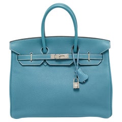 Hermes Blue Jean Epsom Leather Palladium Finish Birkin 35 Bag