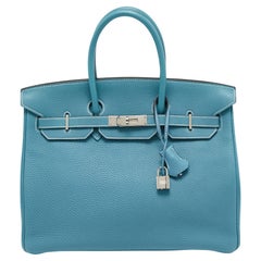 Blaue Jean Epsom Ledertasche aus Birkin 35 mit Palladium-Finish von Hermès