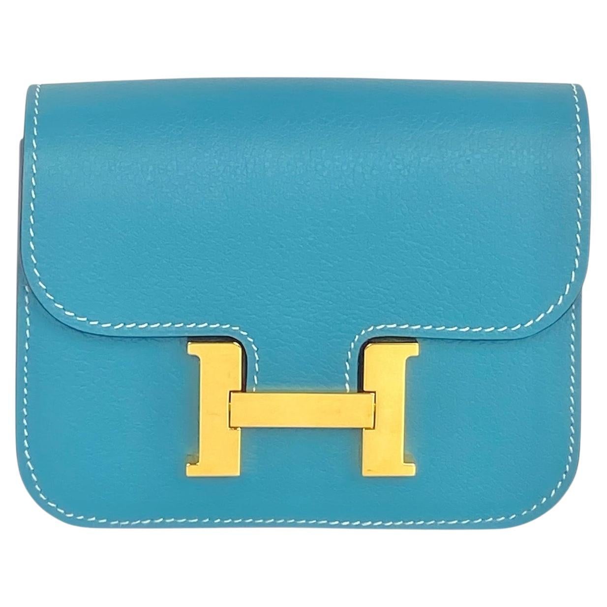 Hermes Blue Jean Evercolor Leather Constance Slim Wallet im Angebot
