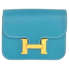 Hermes Blue Jean Evercolor Leather Constance Slim Wallet