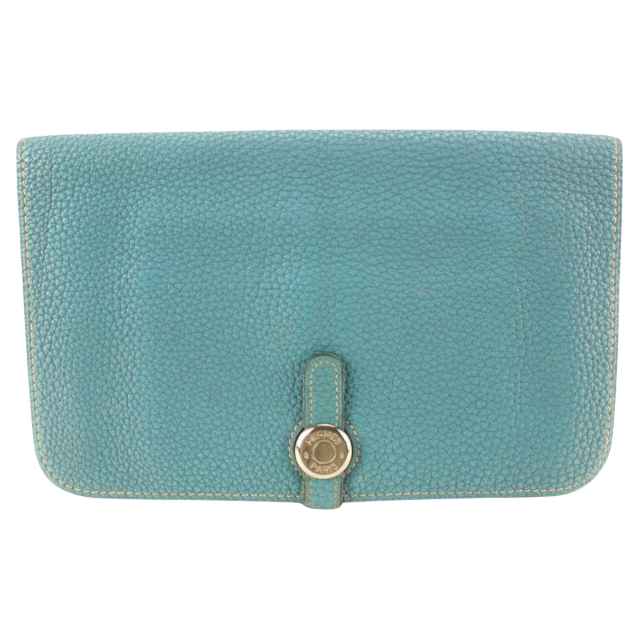 Hermès Blue Jean Leather Dogon Long Wallet 4h630s