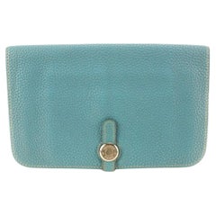Hermès Blue Jean Leather Dogon Long Wallet 4h630s