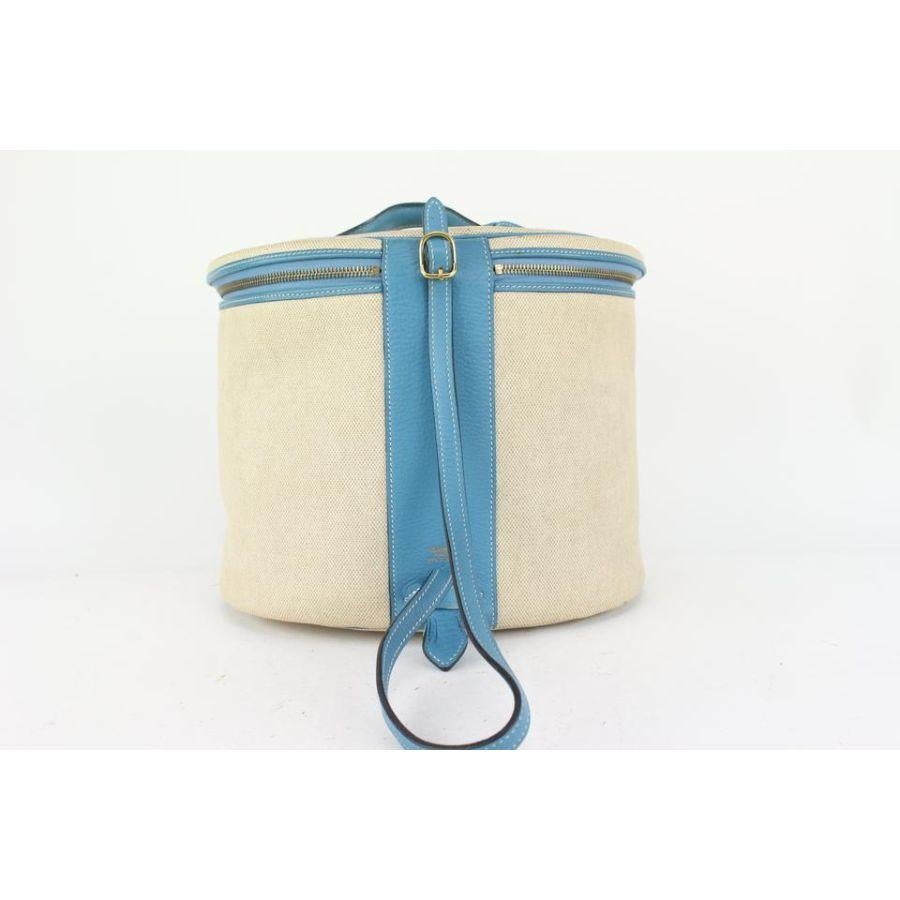Hermès Blue Jean Leather x Toile Intercity Vanity Tote Bag 216her89 en vente 2