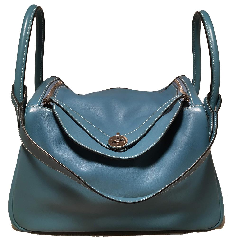 Gray Hermes Blue Jean Swift Leather 30cm Lindy Bag