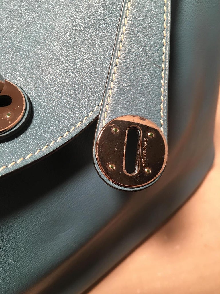 Hermes Blue Jean Swift Leather 30cm Lindy Bag For Sale at 1stDibs