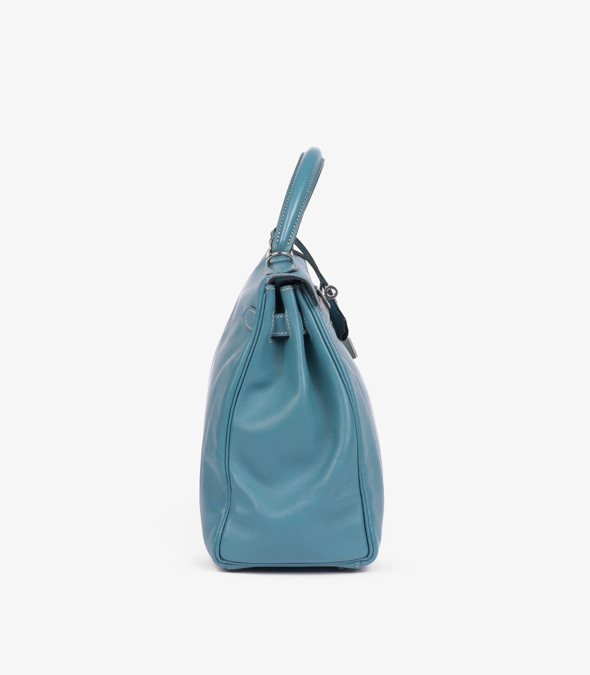 Hermès Blau Jean Swift Leder Vintage Kelly 32cm Retourne im Zustand „Gut“ im Angebot in Bishop's Stortford, Hertfordshire