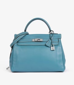 Hermès Blau Jean Swift Leder Vintage Kelly 32cm Retourne
