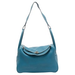 Hermes Blue Jean Taurillon Clemence Leather Palladium Finish Lindy 30 Bag