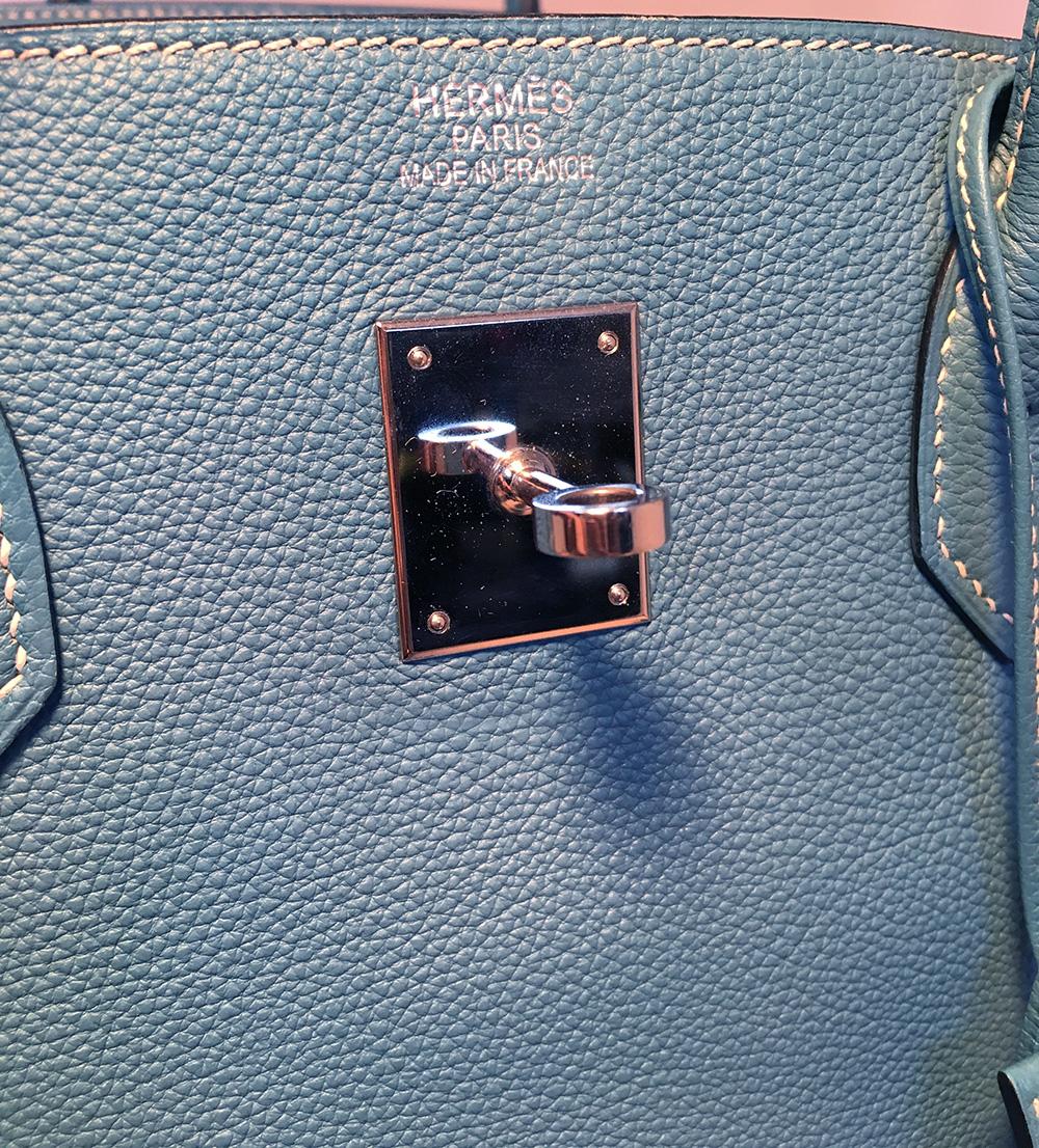 Hermes Blue Jean Togo Leather 40cm Birkin Bag 4