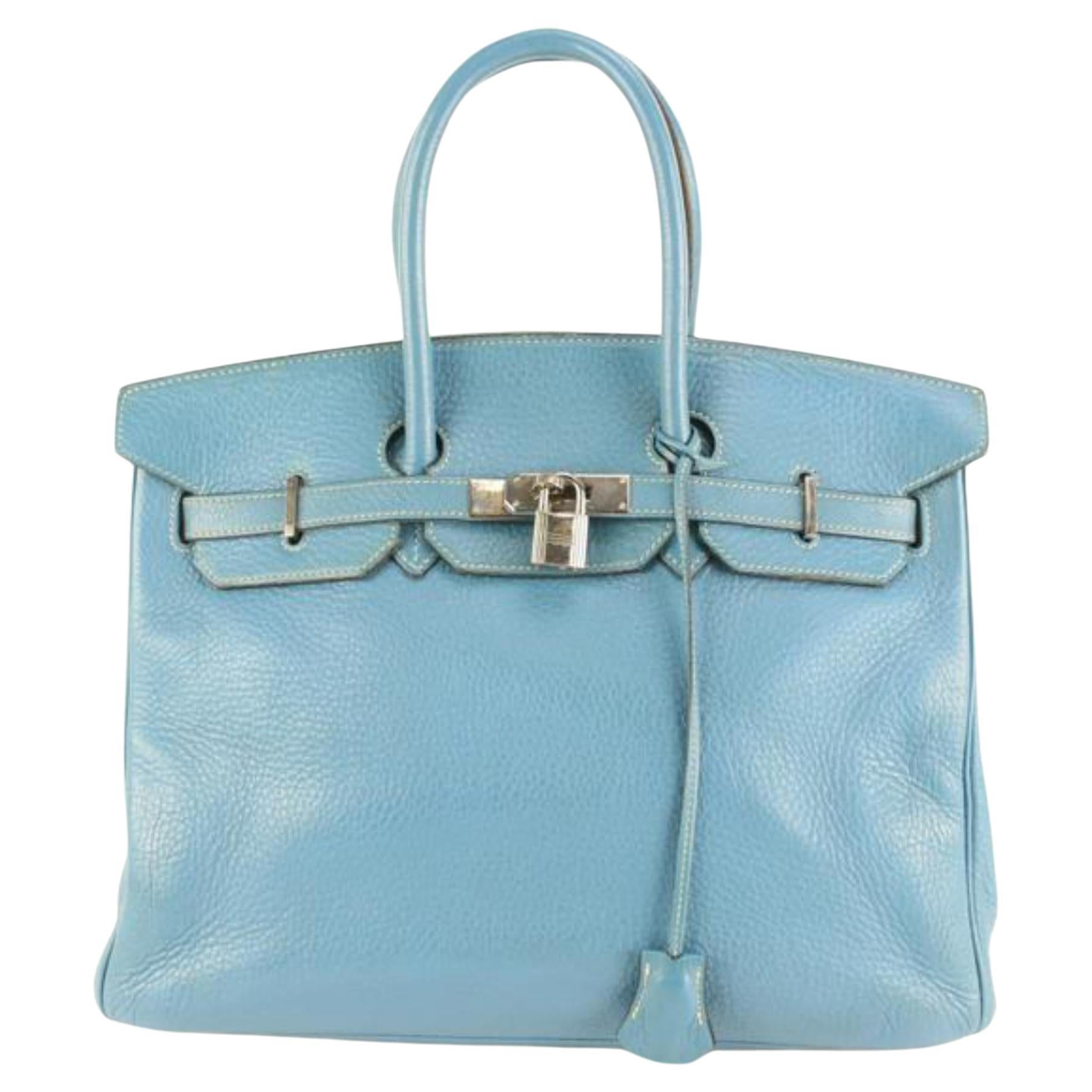 Hermes Togo Leather Birkin Bag 35 Blue Azur