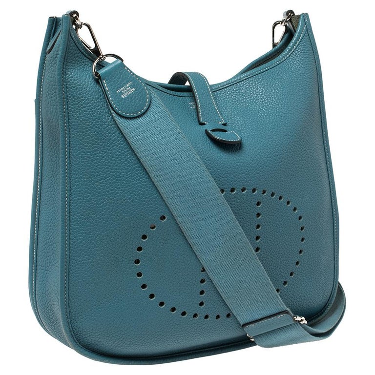 Women's Hermes Blue Jean Togo Leather Evelyne III GM Bag