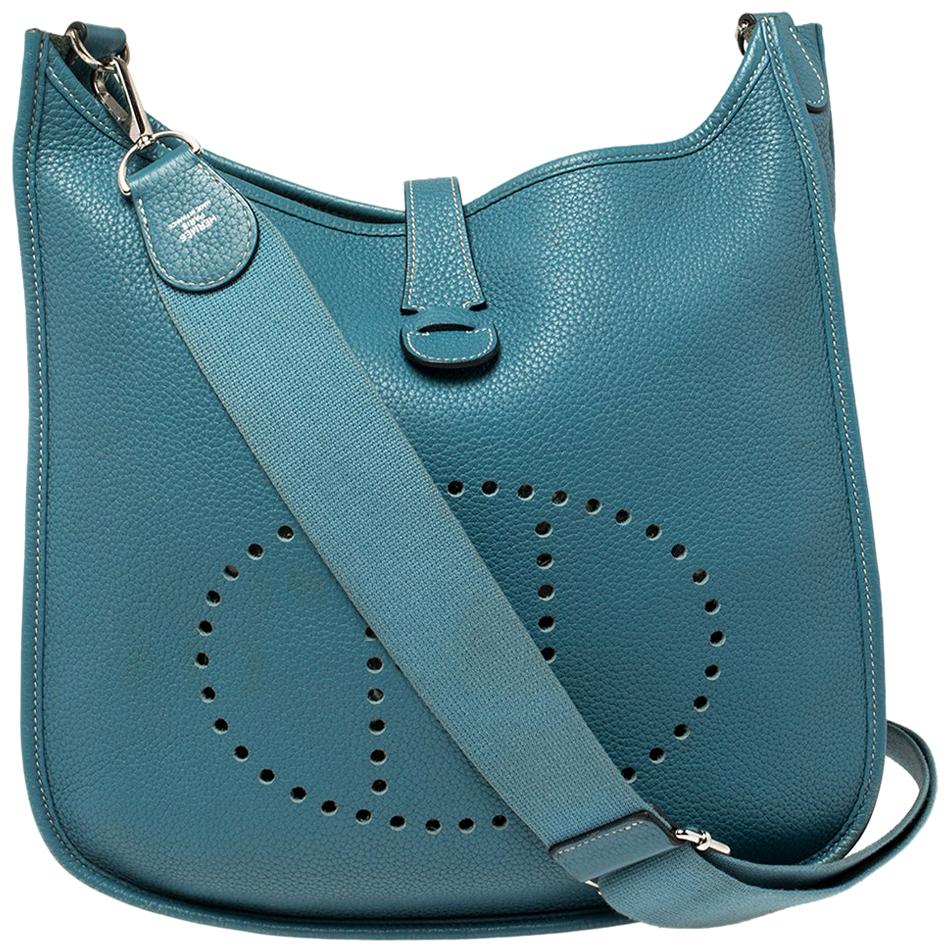 Hermes Blue Jean Togo Leather Evelyne III GM Bag