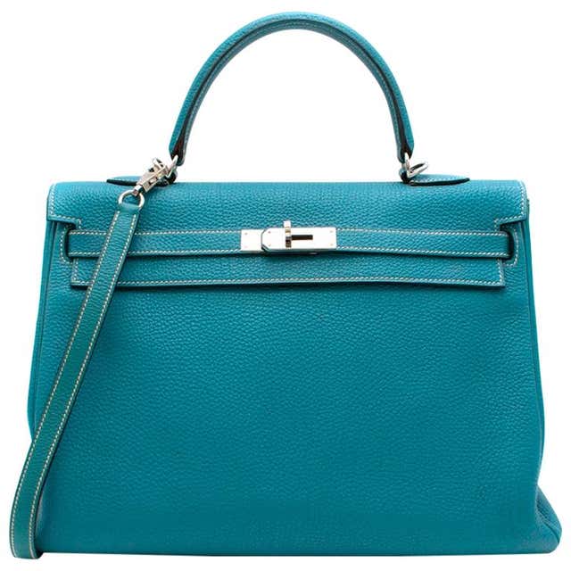 Hermes Blue Jean Togo Leather Kelly 35 PHW 35cm For Sale at 1stDibs