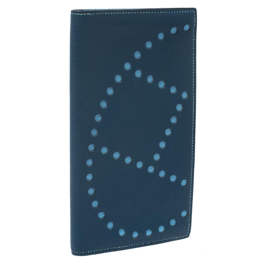 Hermes Blue Jeans Chevre Leather Evelyne Long Wallet 6