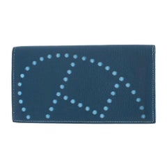 Hermes Blue Jeans Chevre Leather Evelyne Long Wallet