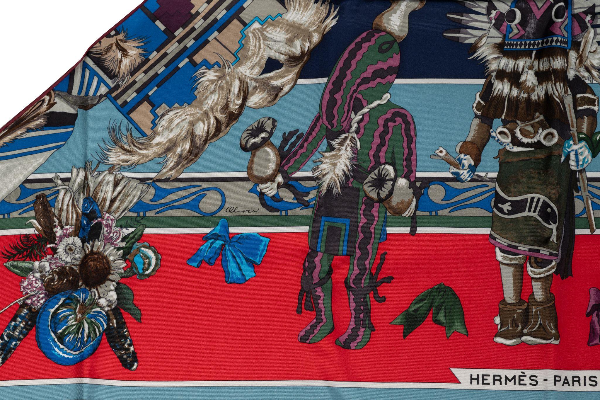 Women's or Men's Hermès Blue “Kachinas“ Pointe Silk Shawl For Sale