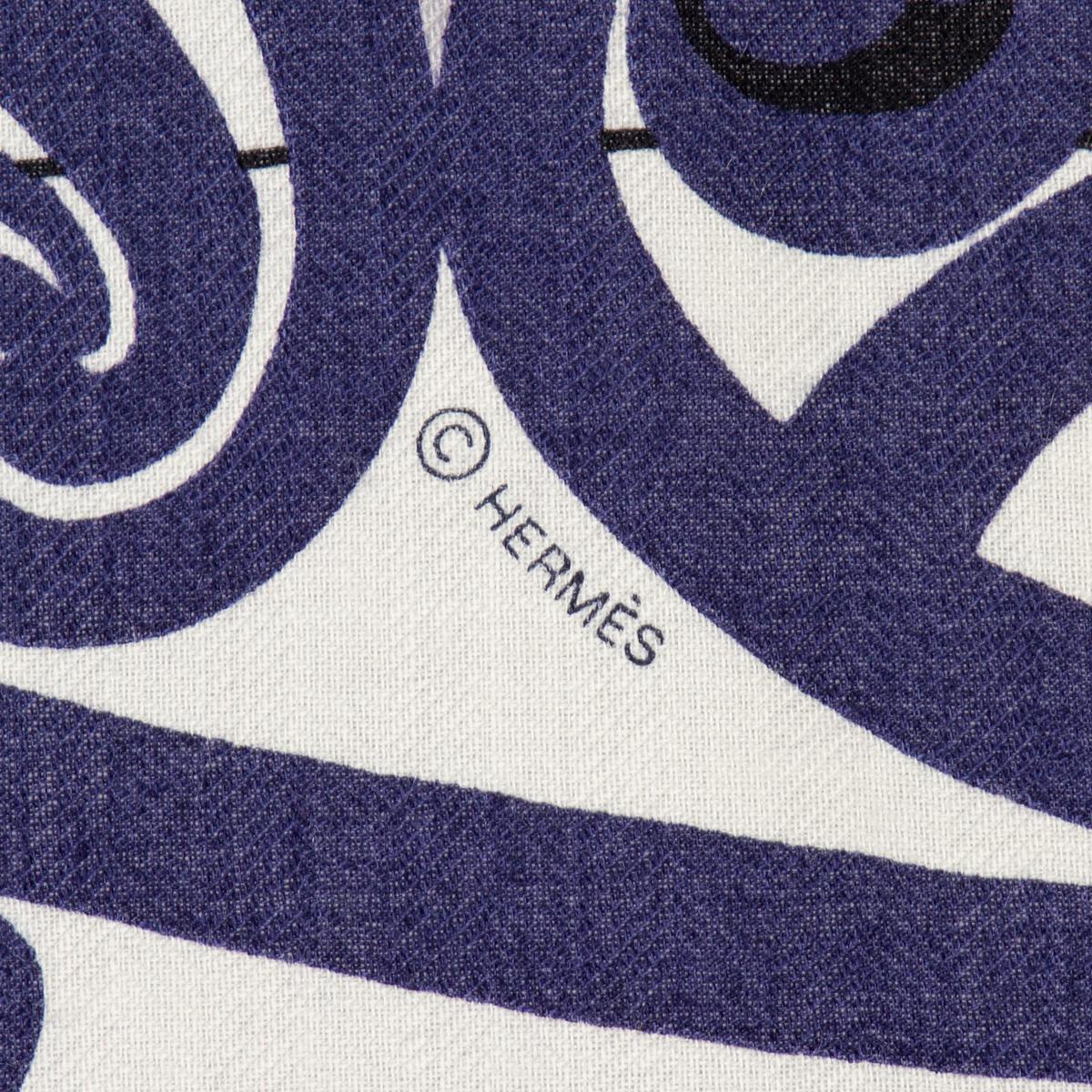 Hermes blue KAWA ORA 140 cashmere silk Scarf Shawl Marine Blanc Bleu Electrique 3