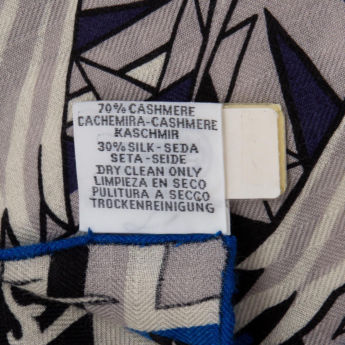 Hermes blue KAWA ORA 140 cashmere silk Scarf Shawl Marine Blanc Bleu Electrique 4