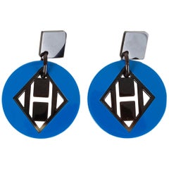 HERMES blue LACQUERED BUFFALO HORN Earrings