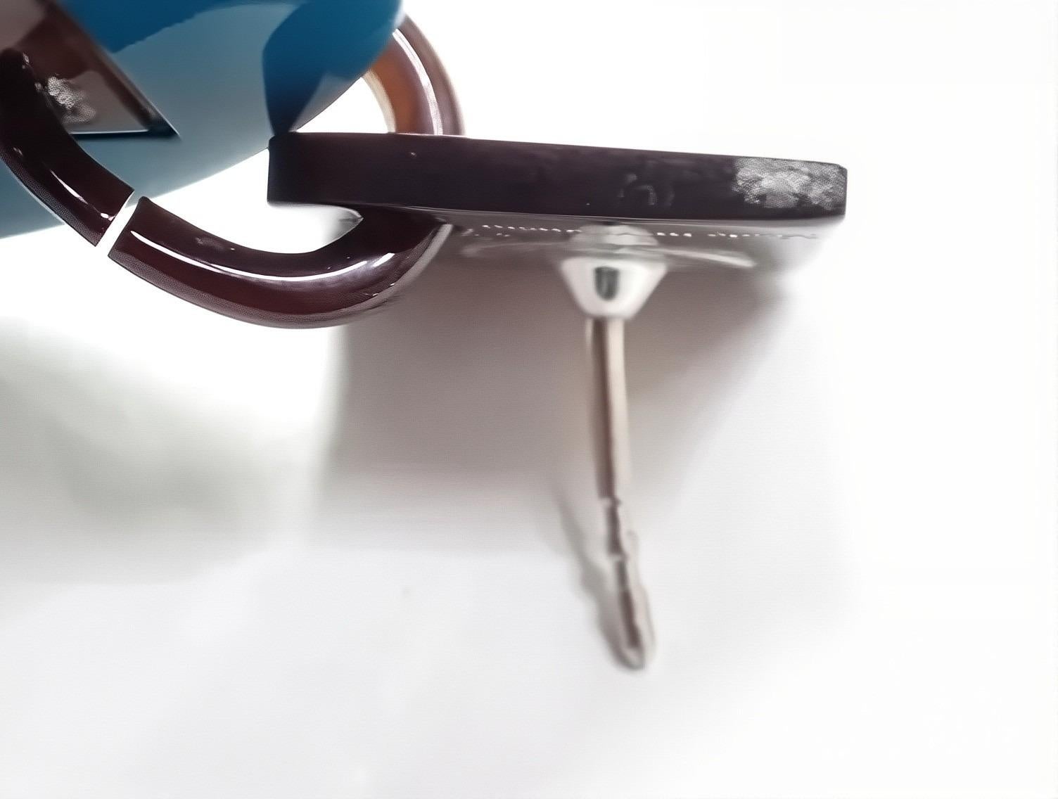 Hermès Blue Lacquered Buffalo Horn H Round Earrings 1