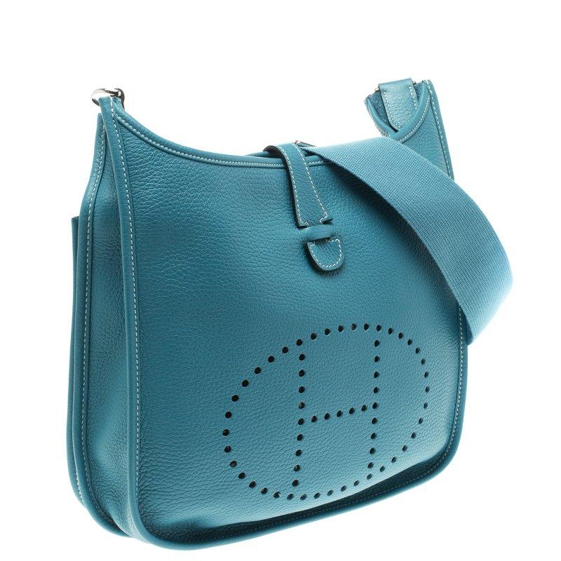 Women's Hermes Blue Lagon Togo Leather Evelyne III PM Bag