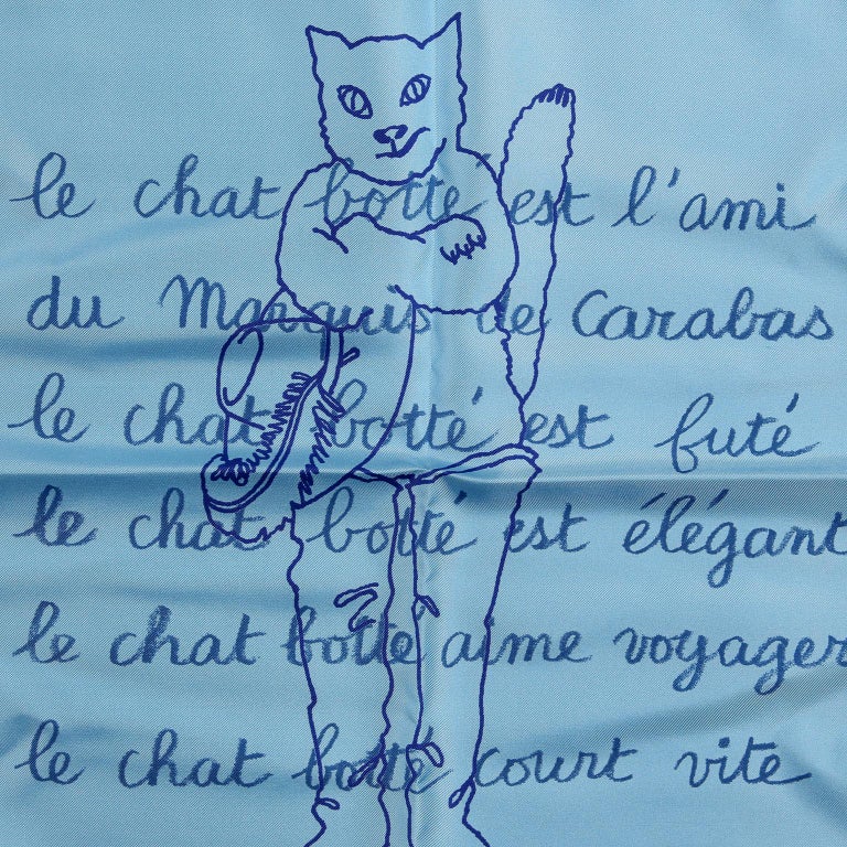 Hermes Blue Le Chat Botte Silk Pochette Scarf For Sale At 1stdibs Hermes Blue Le Chat Botte Silk Pochette Scarf For Sale At 1stdibs
