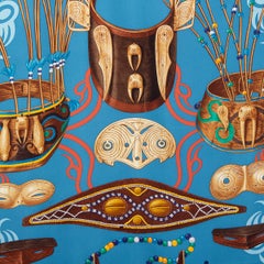 HERMES blue LE REGARDE DE L'ARCTIQUE 90 Scarf silk Marine Blue Jean Tangerine