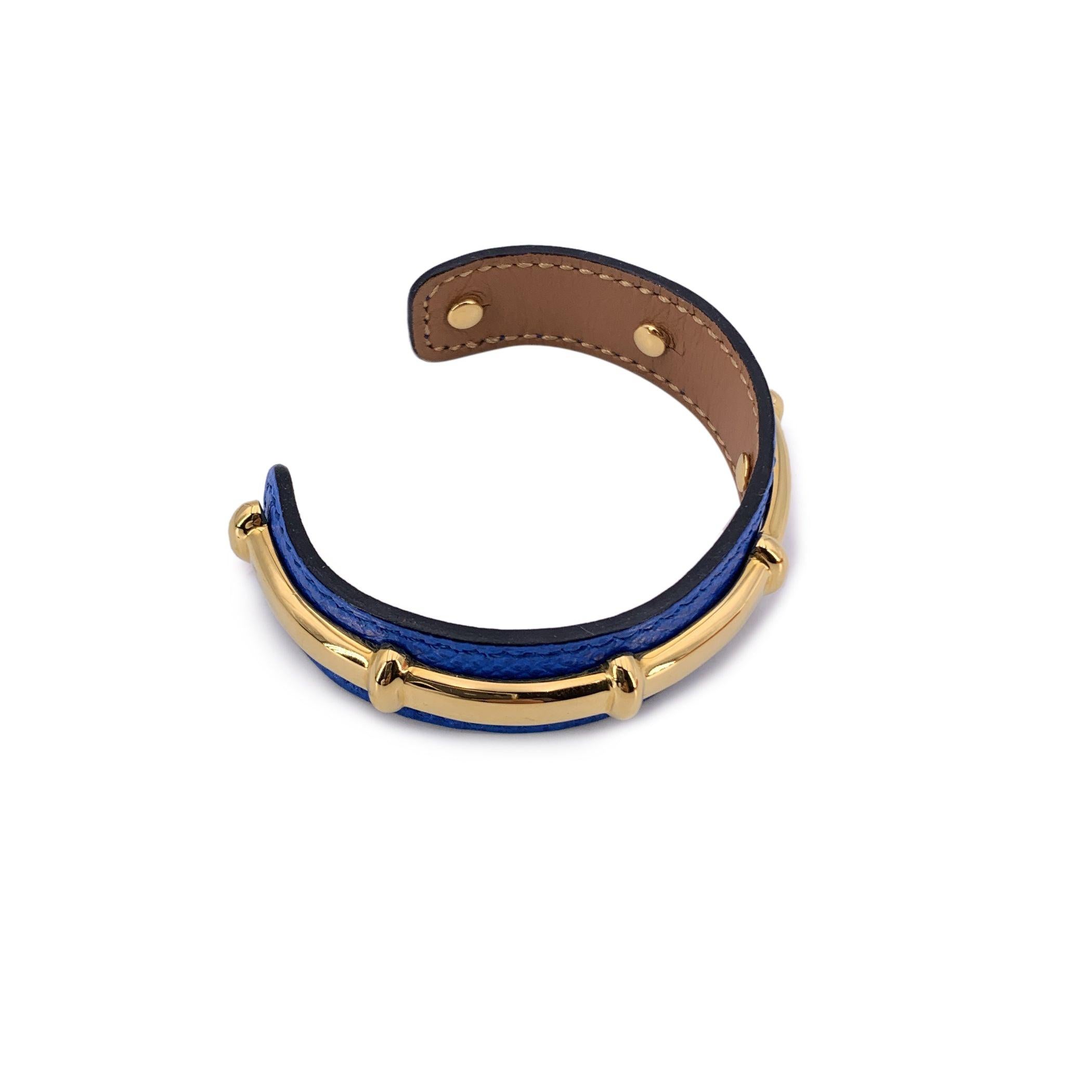 Purple Hermes Blue Leather and Gold Metal Agatha Cuff Bracelet For Sale