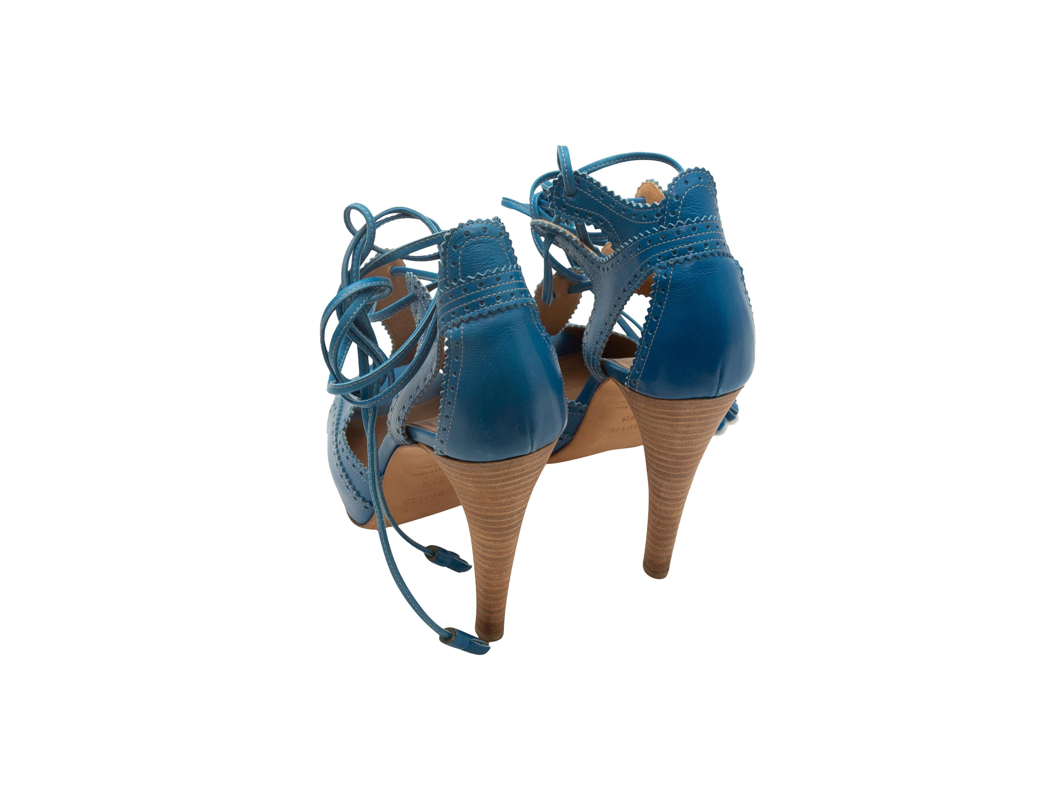 Hermes Blue Leather Brogue Cutout Peep-Toe Heels In Good Condition In New York, NY