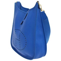 Hermes Blau Leder Canvas "H" Logo Männer Frauen Crossbody Umhängetasche