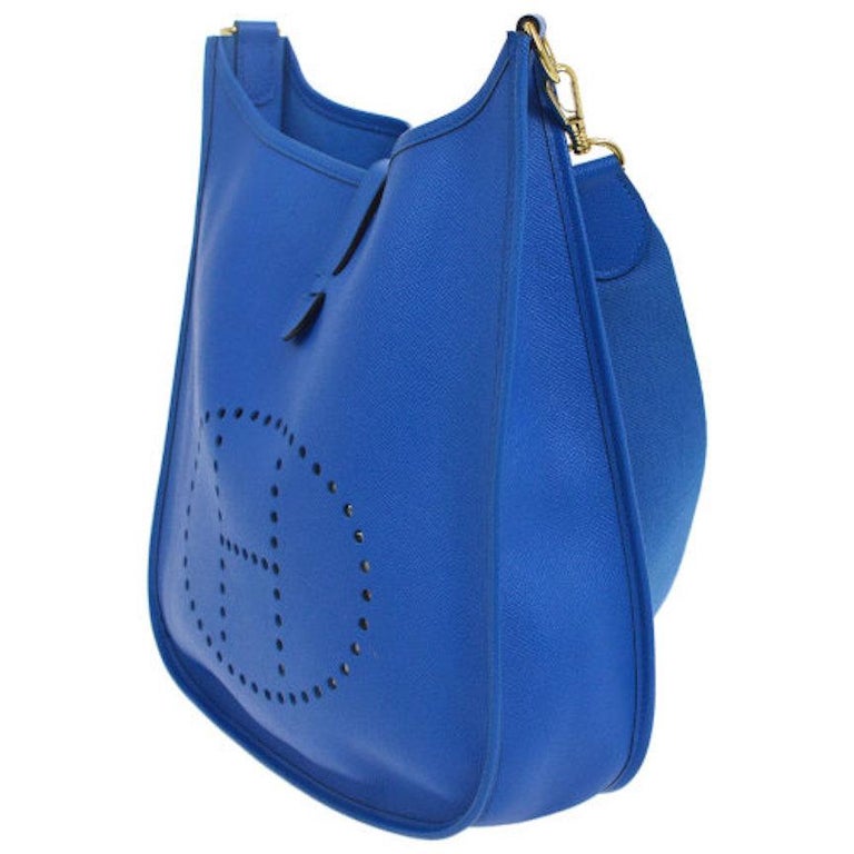 Hermes Blue Leather Canvas H Logo Men's Women's Crossbody Shoulder Bag