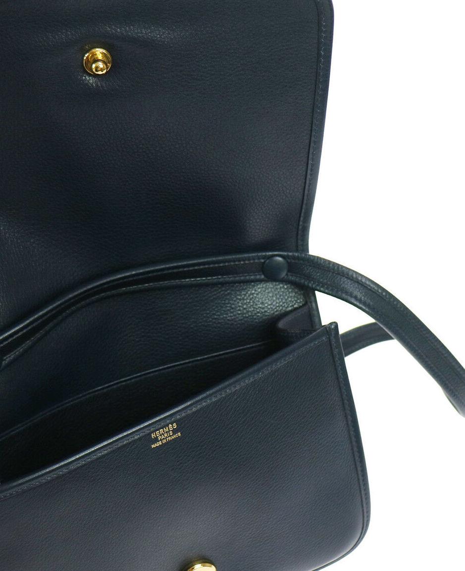 Hermes Blue Leather Gold Crossbody Carryall Shoulder Flap Bag 1