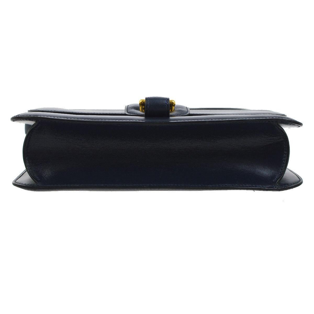 Black Hermes Blue Leather Gold Evening Top Handle Satchel Shoulder Flap Bag