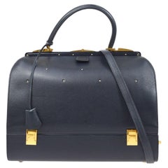 HERMES Blue Leather Gold Top Handle Satchel Evening Carryall Shoulder Doctor Bag