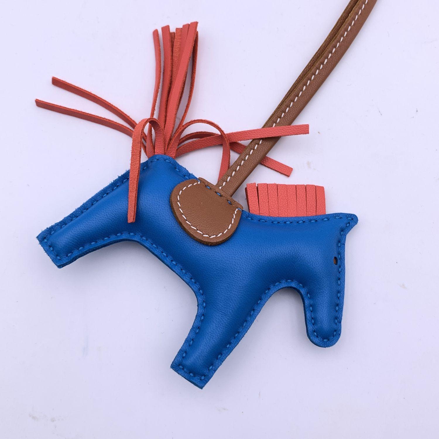 Hermes Blue Leather Horse Rodeo PM Bag Charm Accessory In New Condition In Rome, Rome