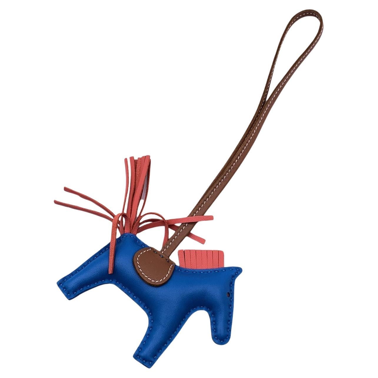 Hermes Blue Leather Horse Rodeo PM Bag Charm Accessory