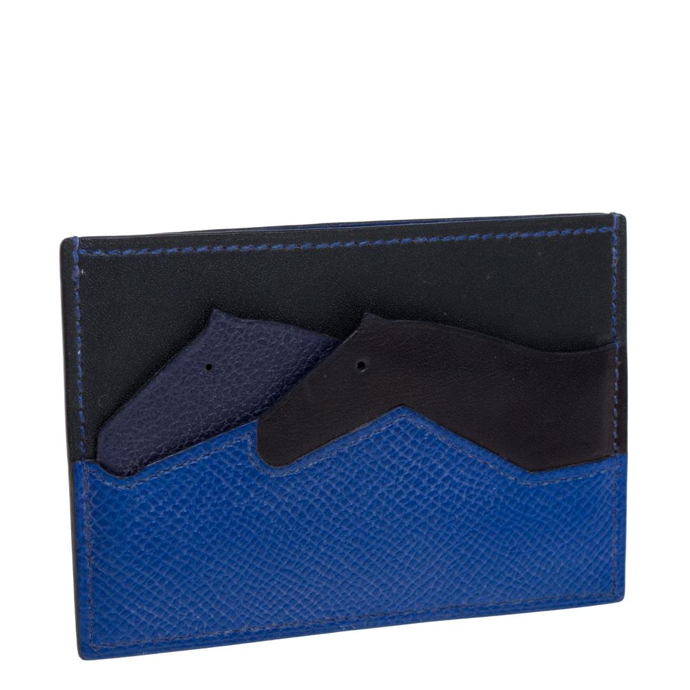 Hermés Blue Leather Les Petits Chevaux Card Holder