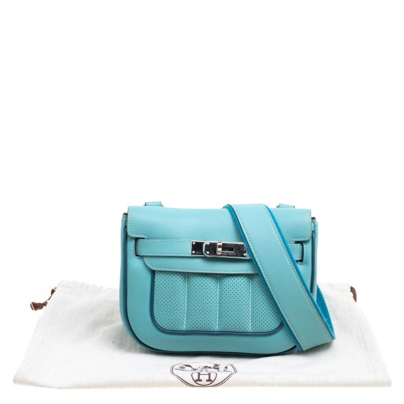 Hermes Blue Leather Mini Berline Bag In Good Condition In Dubai, Al Qouz 2