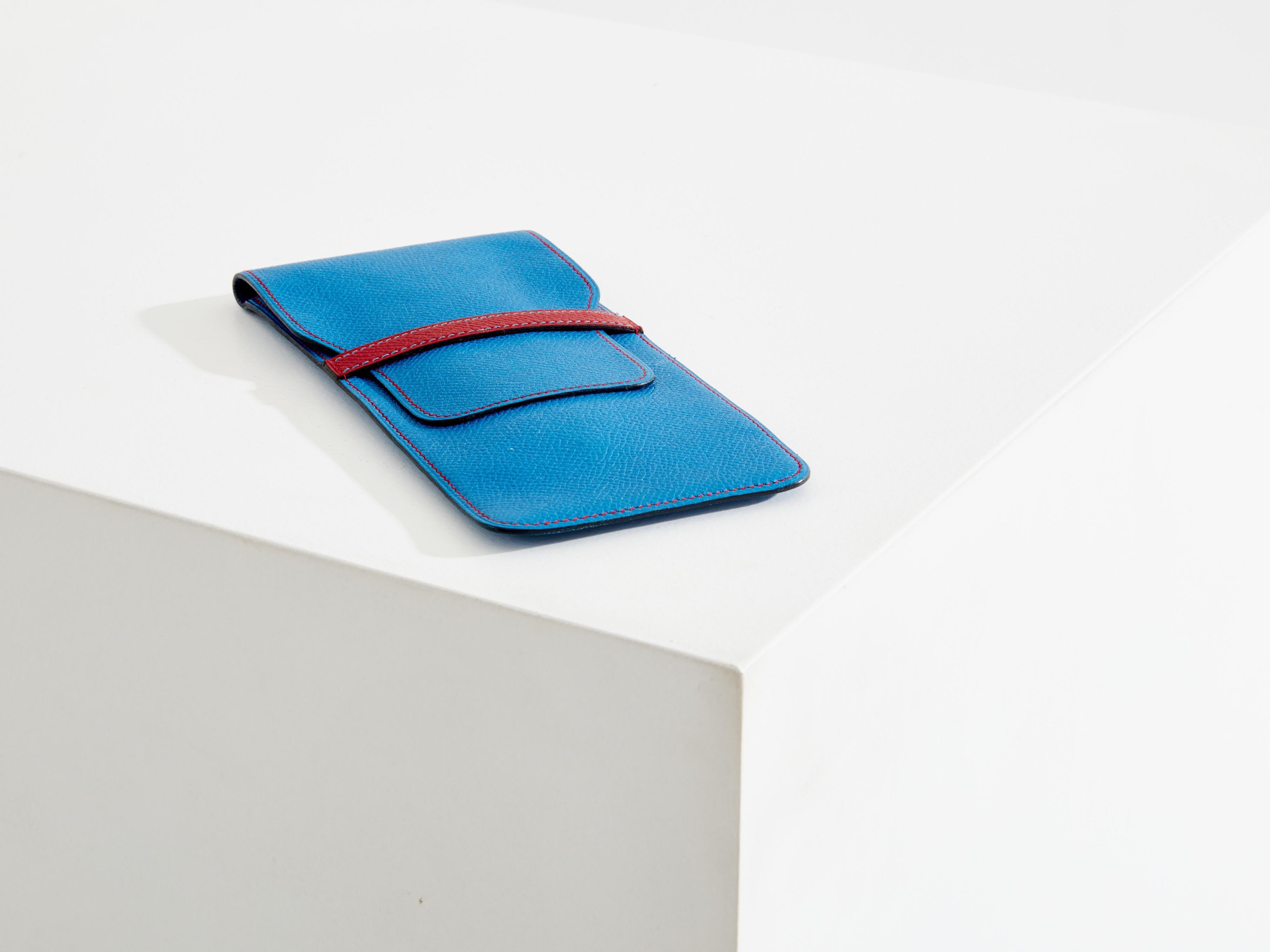 Hermès blue leather pencil case 1990s For Sale 3