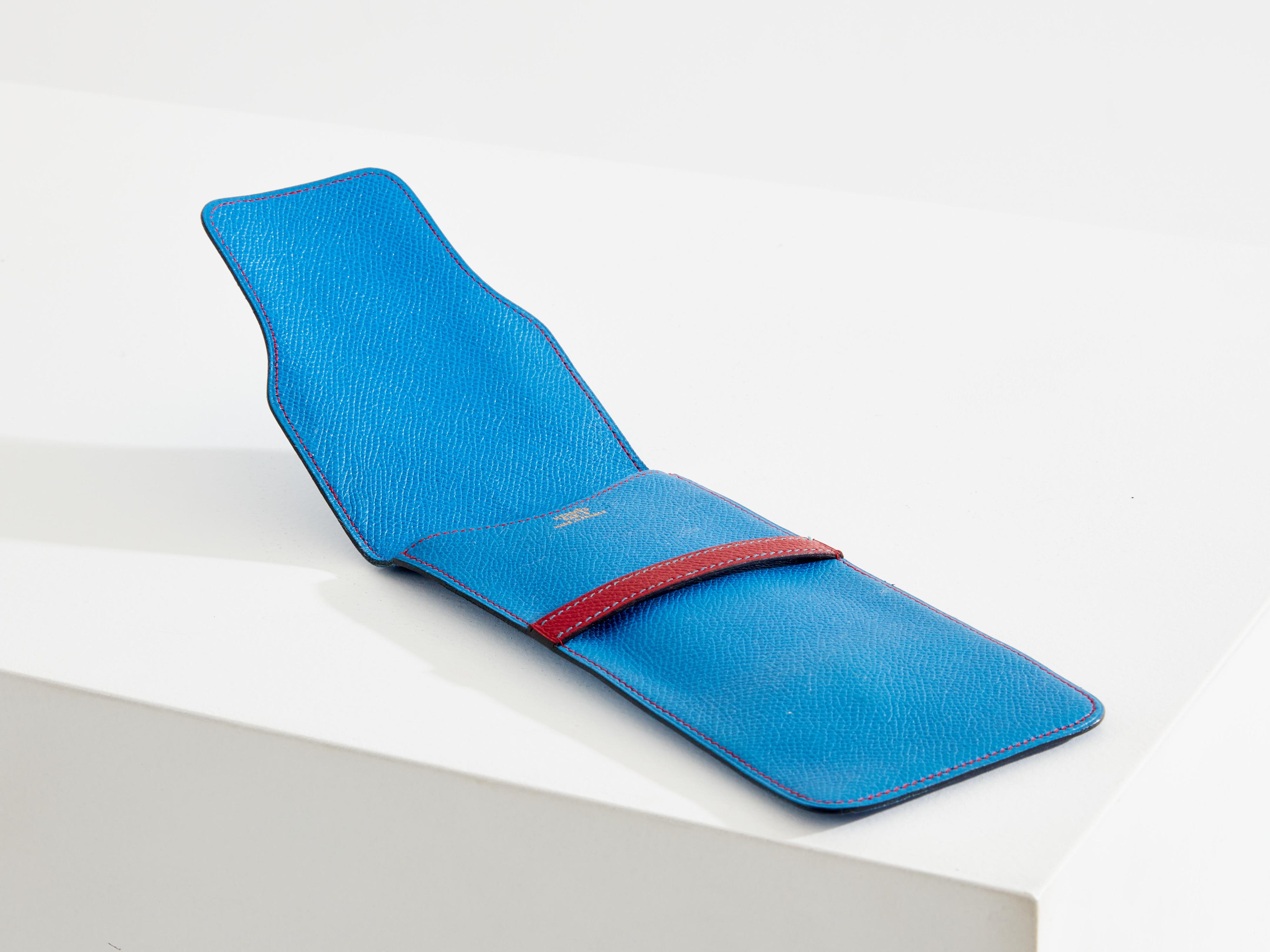 Modern Hermès blue leather pencil case 1990s For Sale