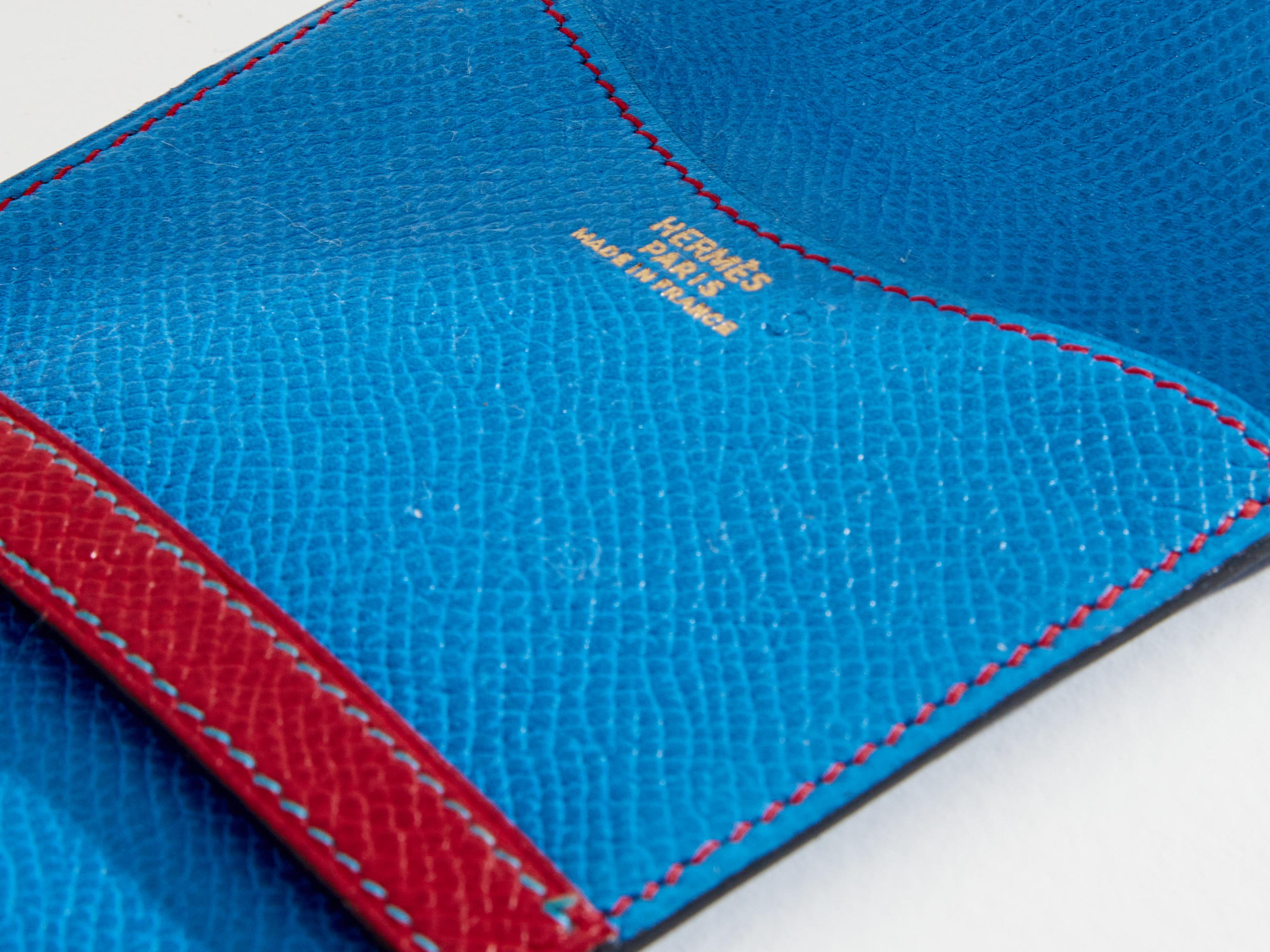 French Hermès blue leather pencil case 1990s For Sale