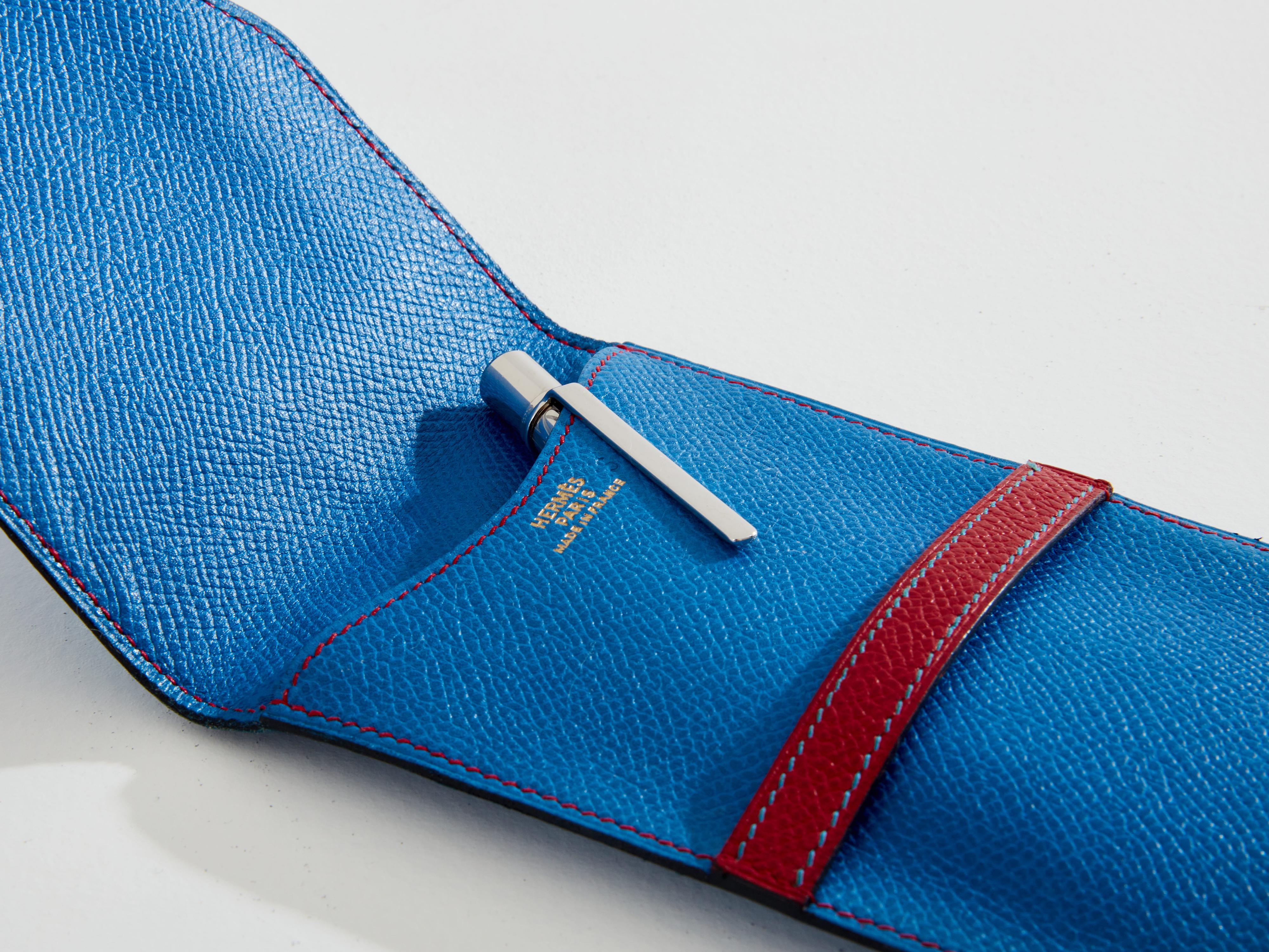 Hermès blue leather pencil case 1990s In Good Condition For Sale In Paris, IDF