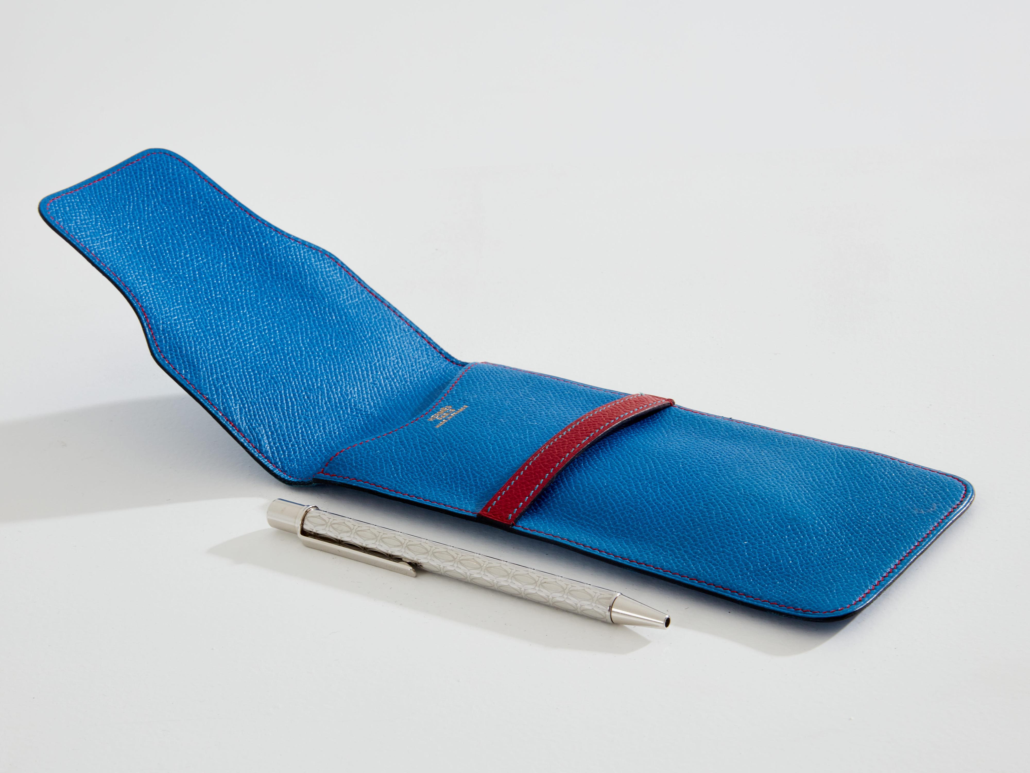 Late 20th Century Hermès blue leather pencil case 1990s For Sale