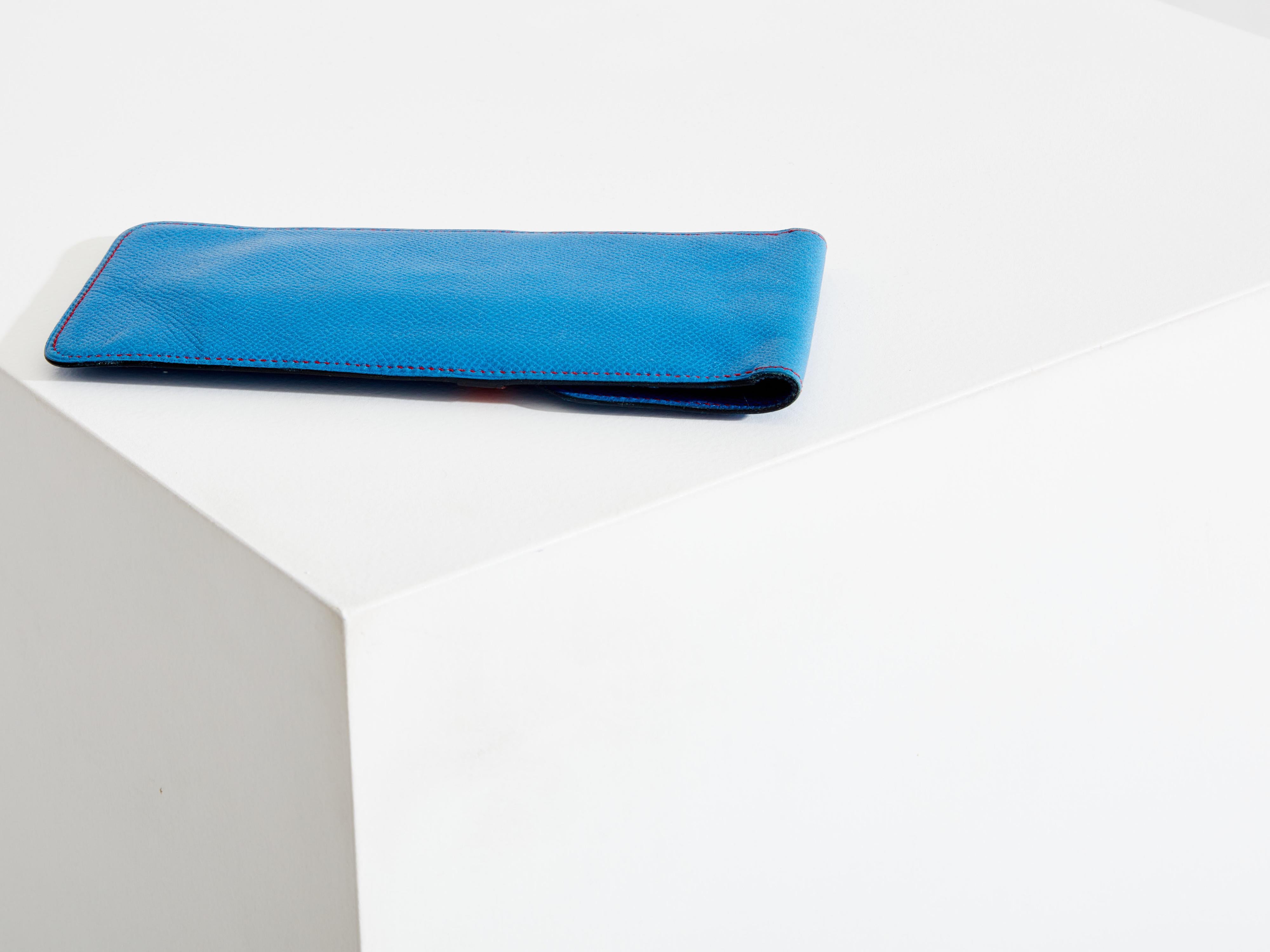 Hermès blue leather pencil case 1990s For Sale 1