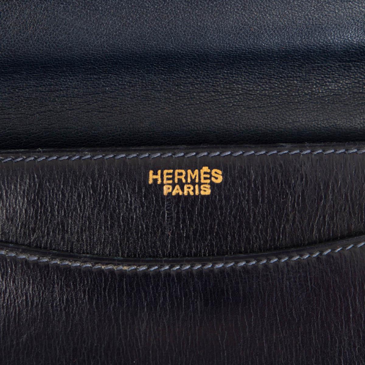 HERMES blue leather RING Bag Marine Box VINTAGE In Fair Condition In Zürich, CH
