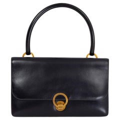 HERMES blau Leder RING Tasche Marine Box VINTAGE