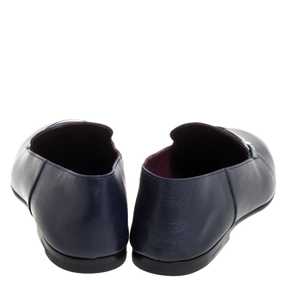 Black Hermes Blue Leather Saga Loafers Size 43