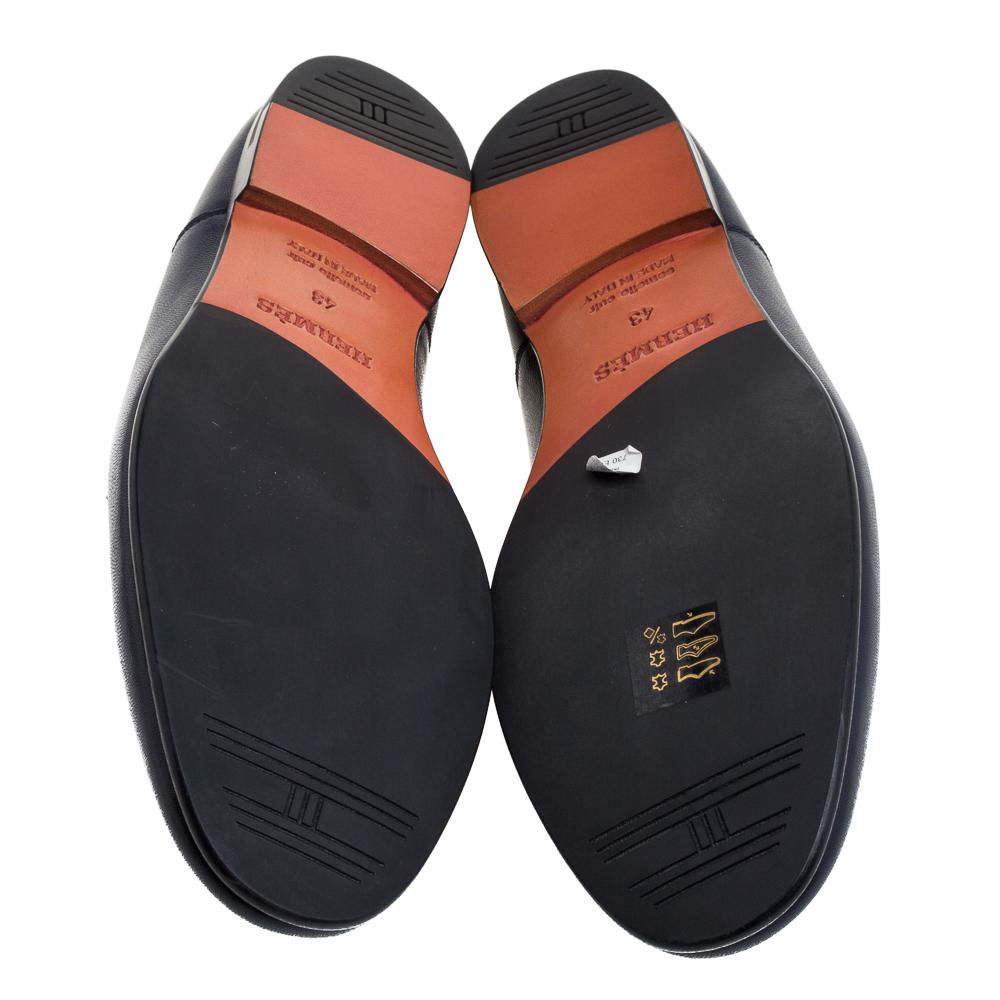 Hermes Blue Leather Saga Loafers Size 43 In Good Condition In Dubai, Al Qouz 2