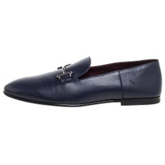 Hermes Blue Leather Saga Loafers Size 43